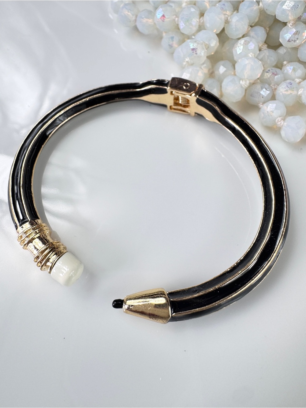 Eraser & Pencil Black and Gold Hinged Bangle Bracelet - Picture 3 of 6